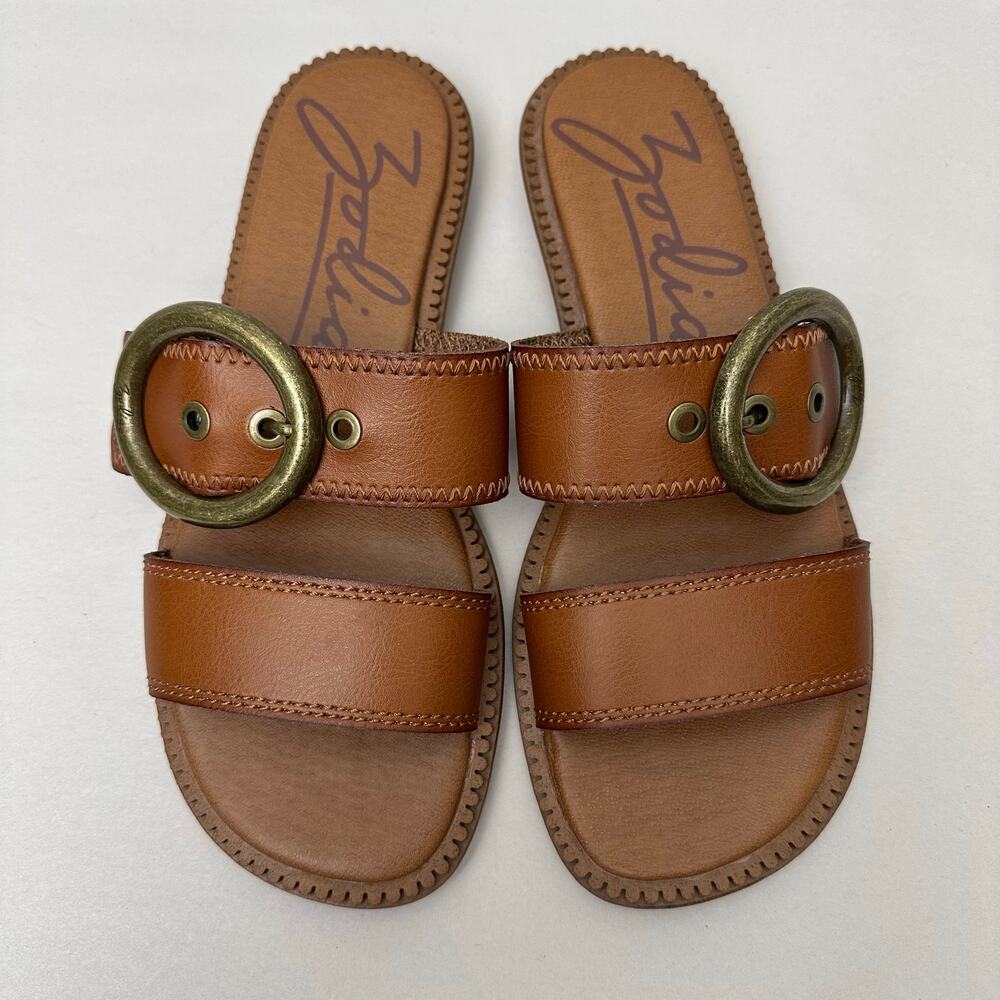 Womens 6.5 US - Zodiac Frida Buckled Two-Band Slide Sandal - Brown Faux Leather
